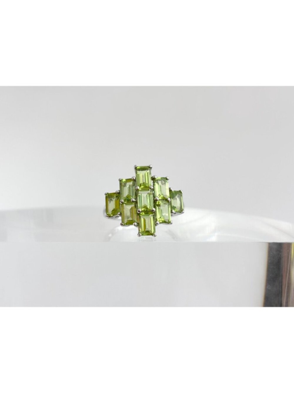 Green Peridot Emerald Cut Cluster Sterling Silver 925 Vintage Ring - sz 10 - Picture 13 of 15